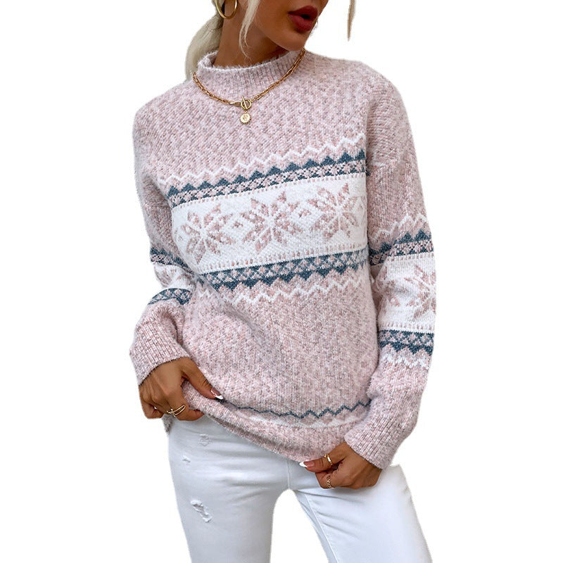 Women's Winter Snowflake Luxe Turtleneck Sweater