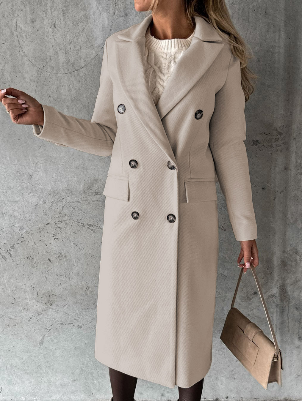 Women's Double-Breasted Long Lapel Coat
