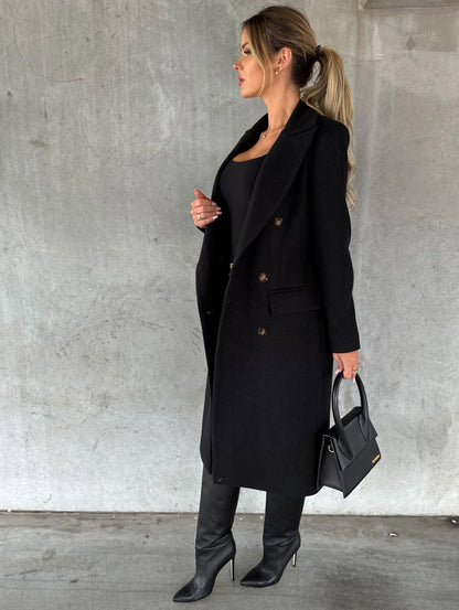 Women's Double-Breasted Long Lapel Coat