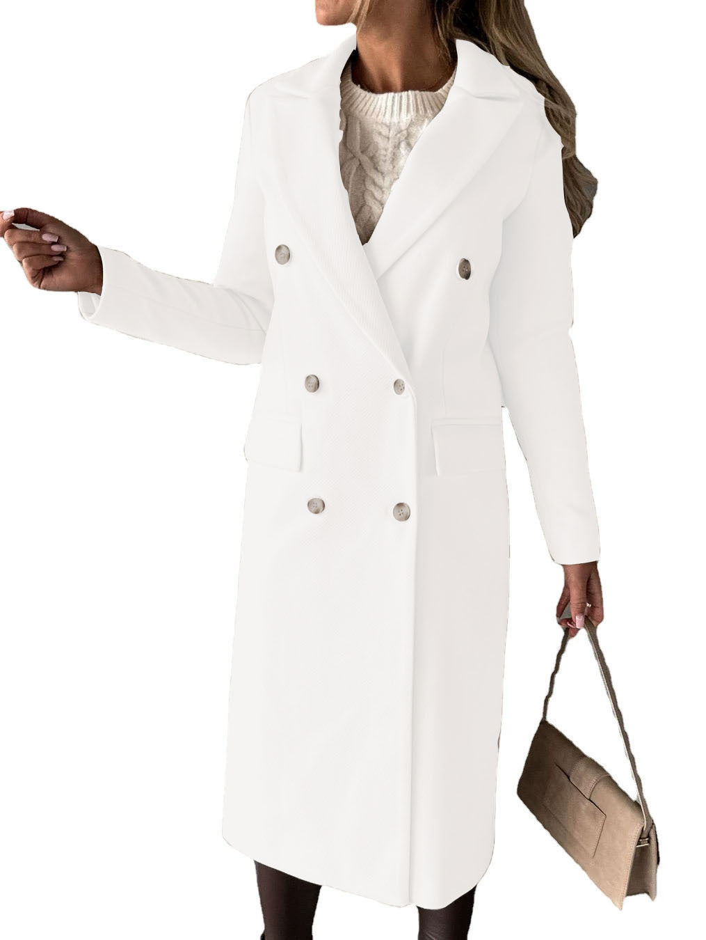 Women's Double-Breasted Long Lapel Coat